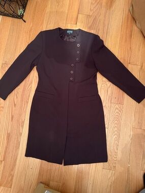 Kasper Petite Dark Plum Asymmetric Button-Front Coat